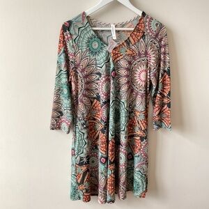 Honeyme Vibrant Mandala Print Midi Dress Size Medium